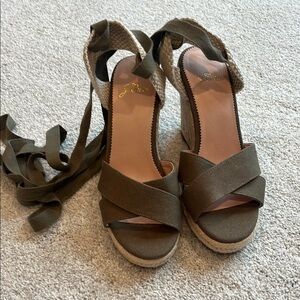 J. Crew Olive Espadrille Sandals with Wedge Heel